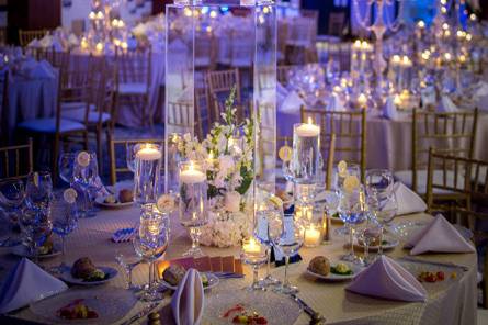 Table setup with flower centerpiece