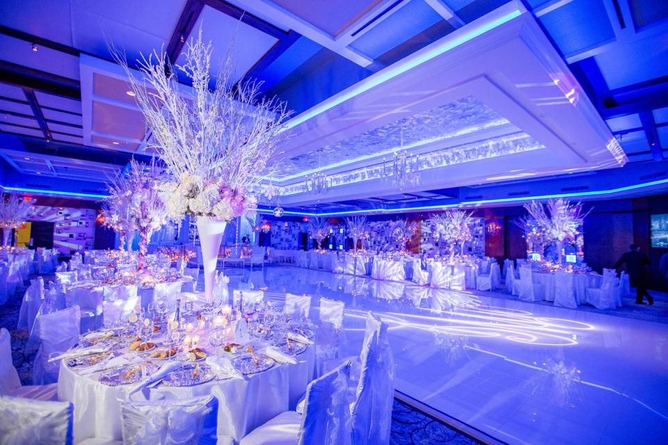 Table setup with flower centerpiece