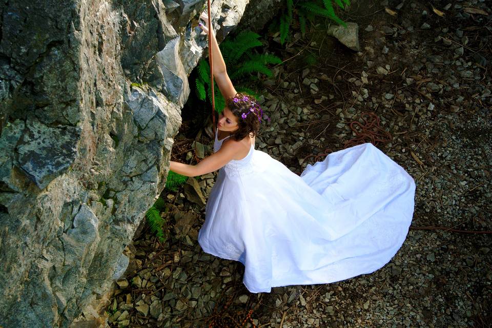 Rock climbing bride