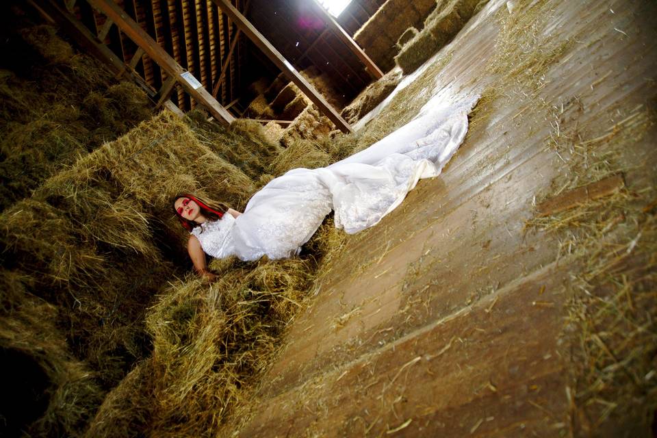 Bride in a barn