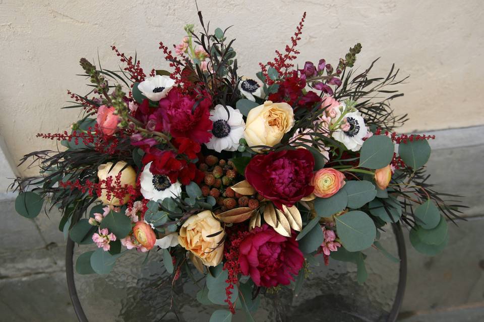 Table setup with flower centerpiece