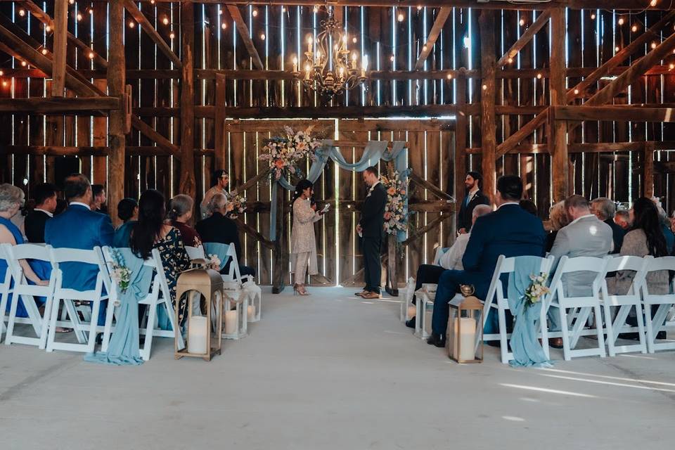 Wedding inside the barn