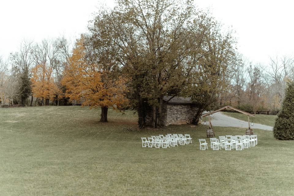 Staged outdoor wedding on lawn