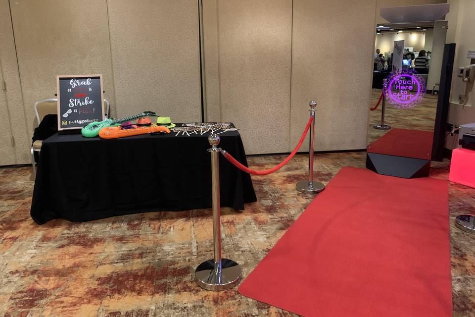 A setup with a red carpet