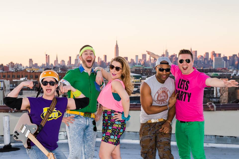 Rooftop shot in 90s outfits