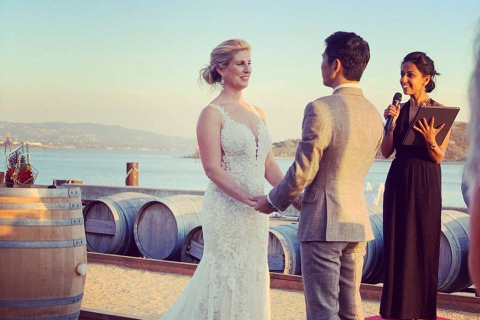 A ceremony by the water