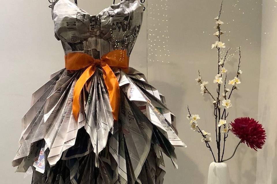 Grey and orange paper dress