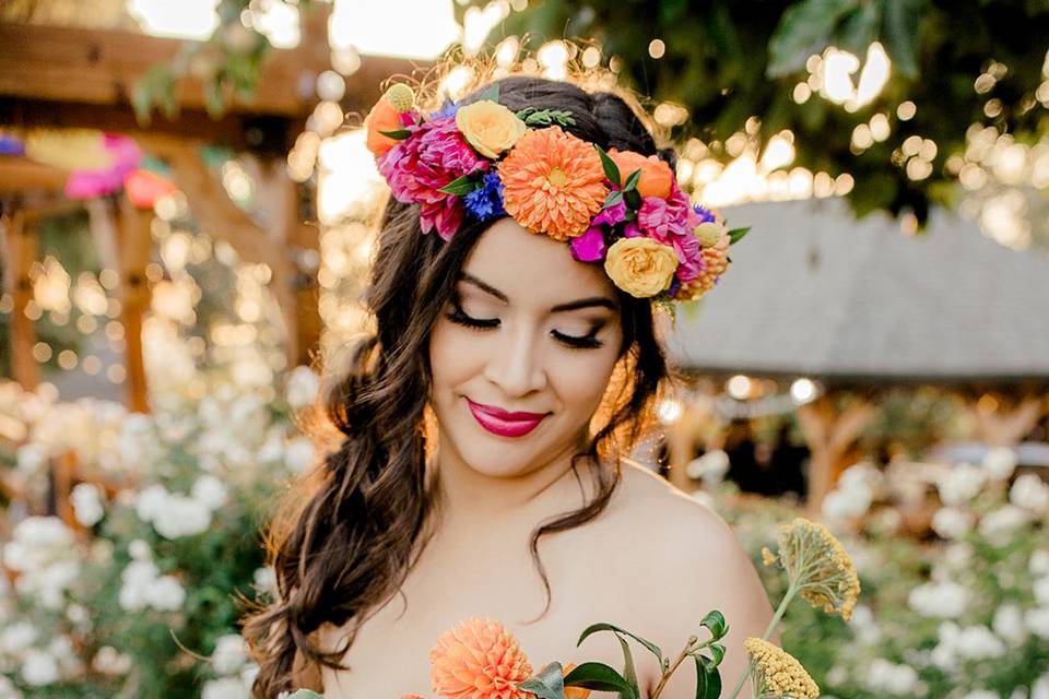 Flower child bridal makeup