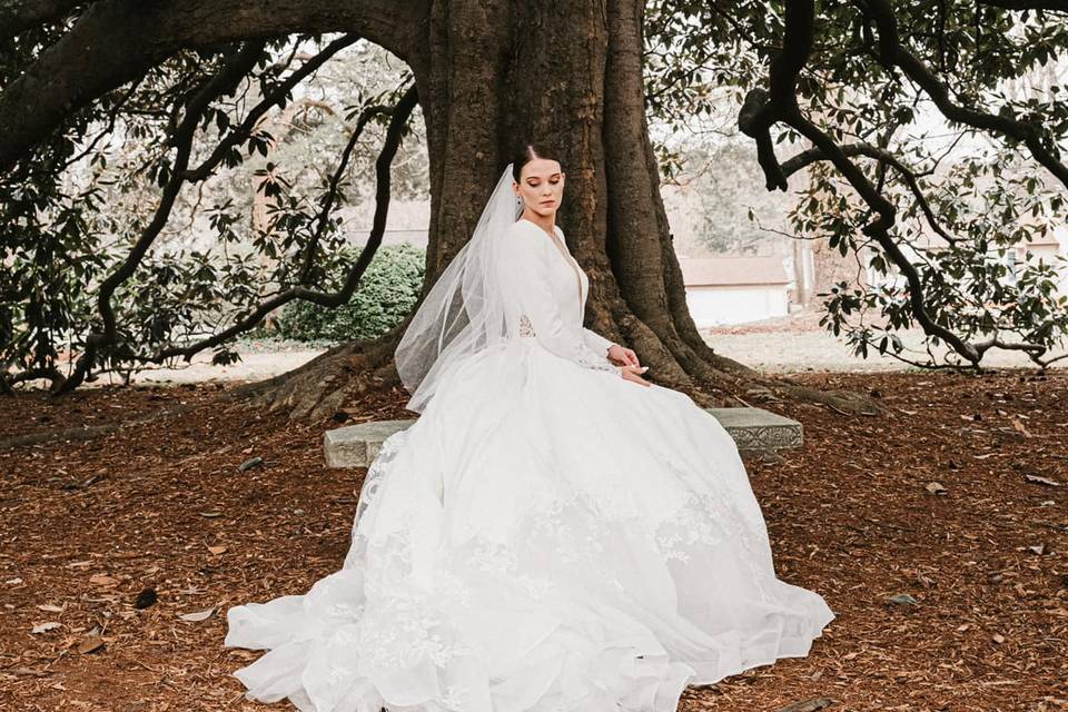 Bride under magnolia