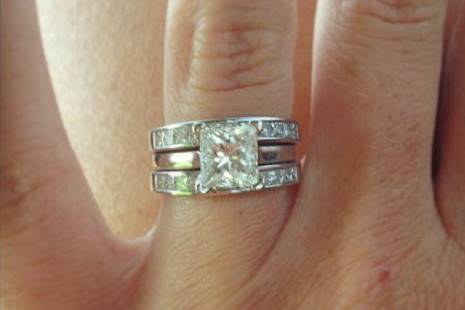 14 Karat White Gold Princess Cut Custom Diamond Engagement Ring with matching Wedding Bands