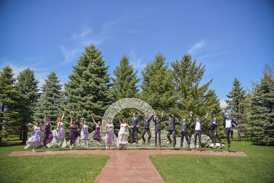 Jumping bridal party