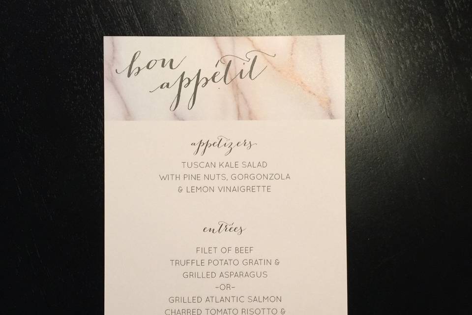 Modern, marble menu design