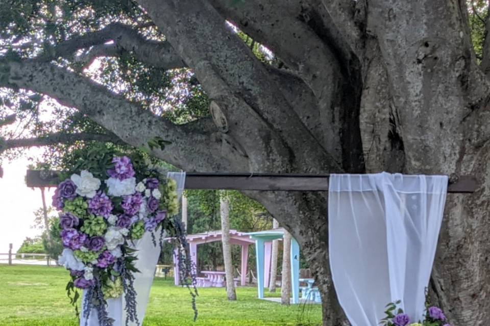 Arch decor in Purple and green