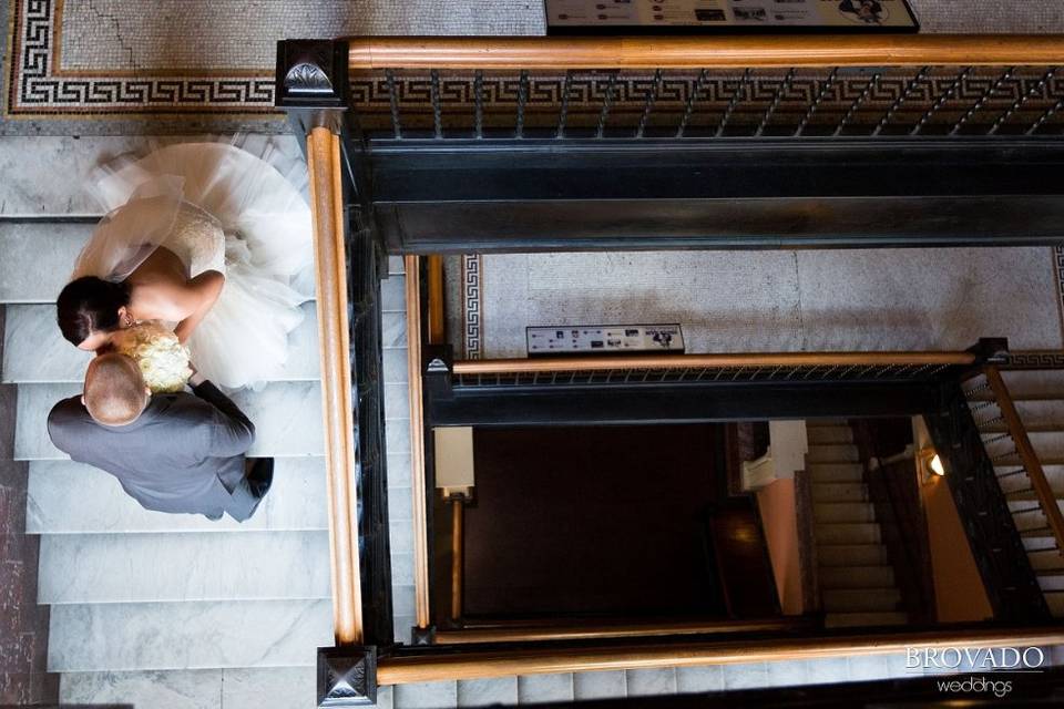 Quick kiss on the stairs