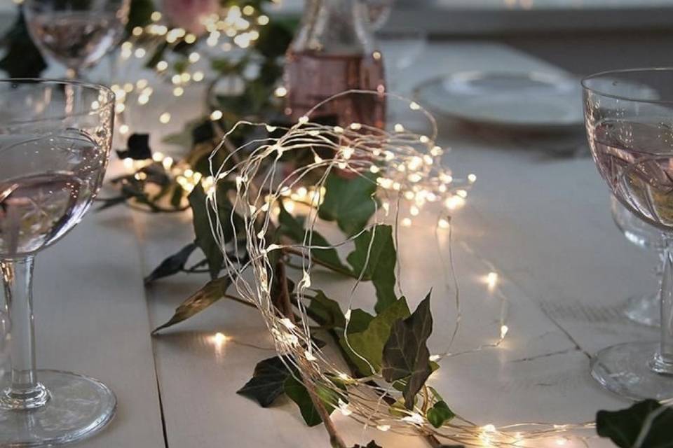 Wine bottles with fairy lights