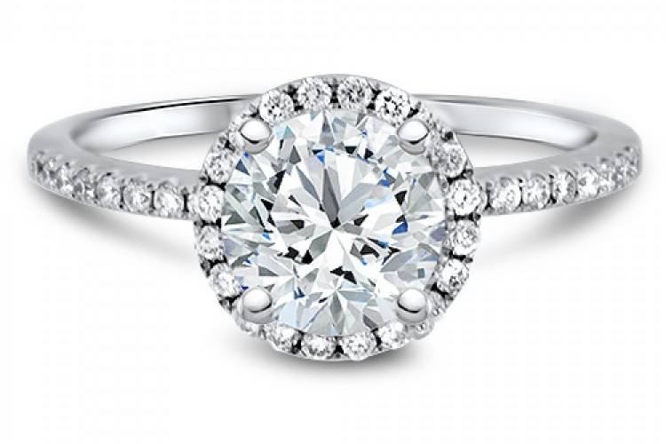 Classic halo engagement ring.