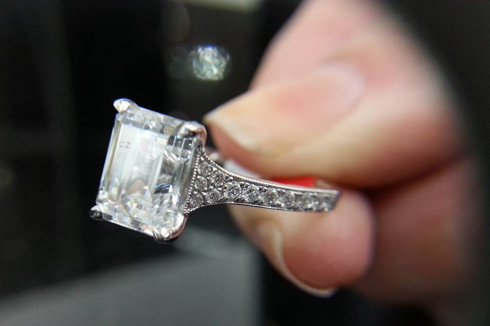 New emerald cut engagement ring from A. Jaffe's Qulited collection.