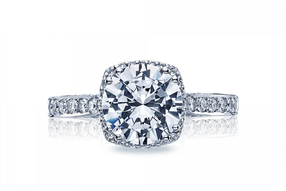 Our absolute best-selling engagement ring from Tacori. Love the subtle cushion halo.