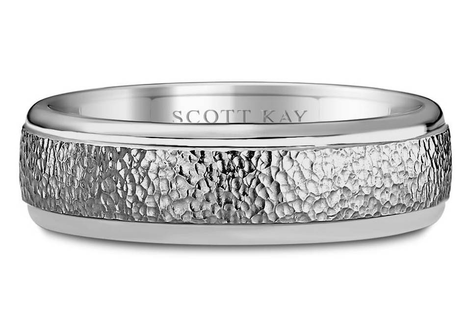 Scott Kay men's wedding ring with a hammered finish.