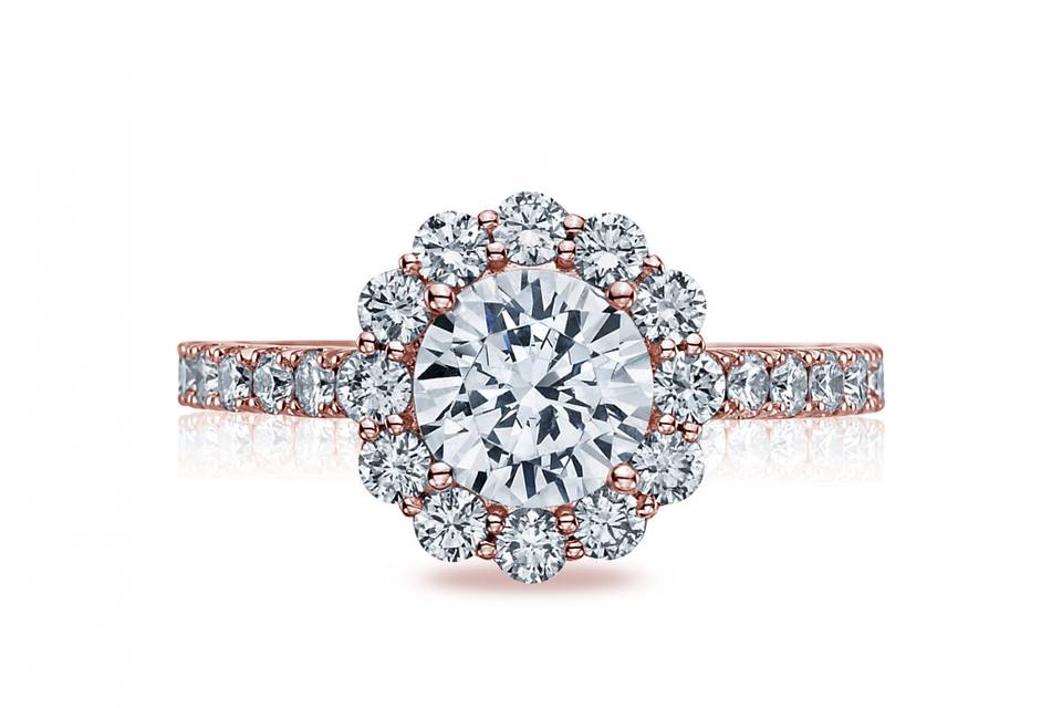 Flower-like rose gold engagement ring from Tacori.