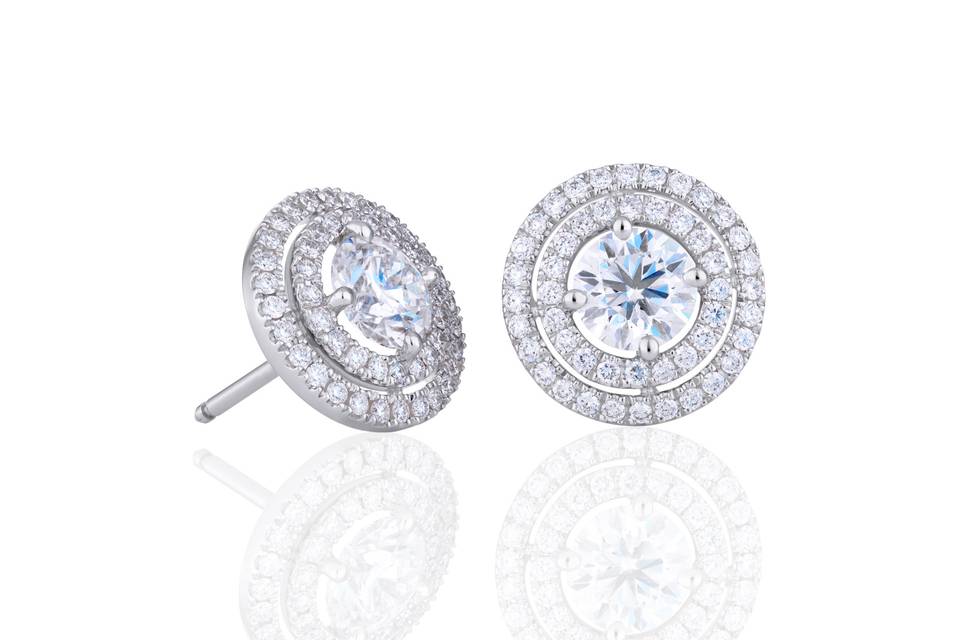 Double halo diamond studs. One of our most popular styles.