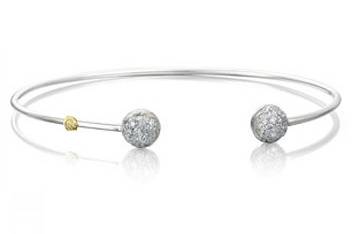 A dainty diamond bangle bracelet that won't compete with a bride's dress or engagement ring.