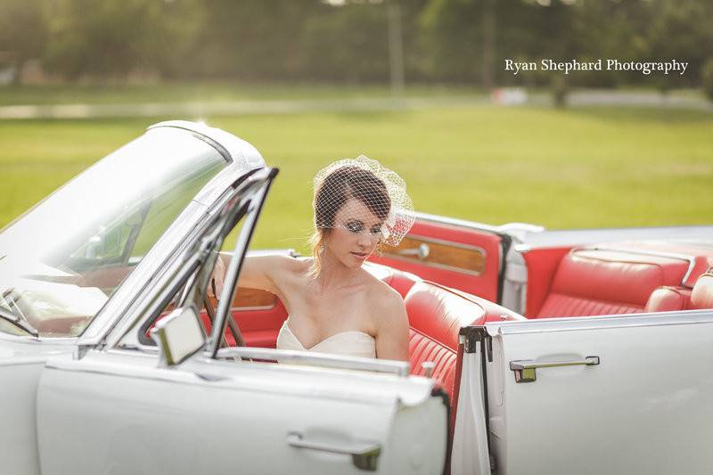 Bride riding the car