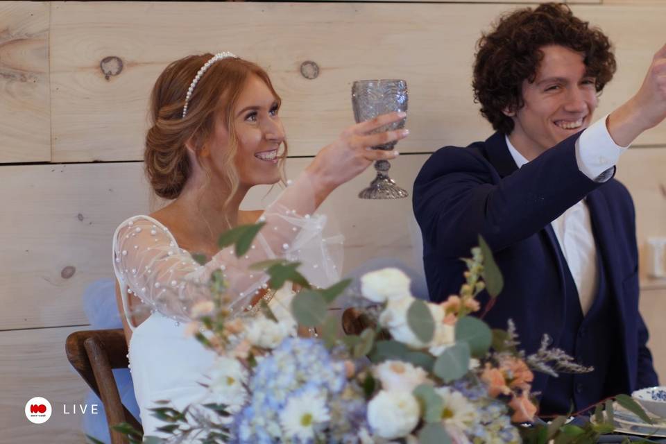 Young Newlyweds Share Toast