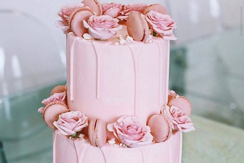 Pink cake with pink flowers