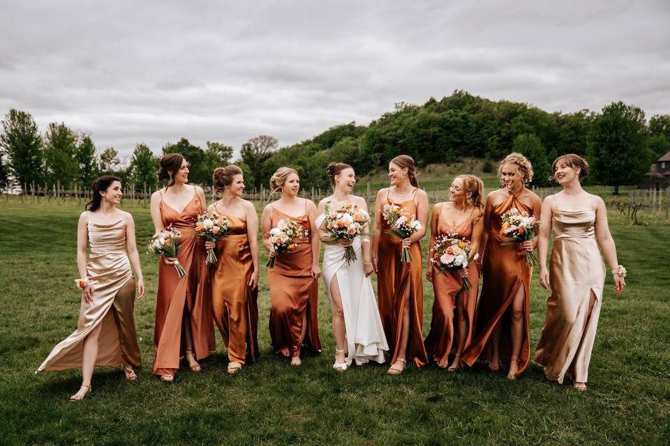 Bridal party in orange
