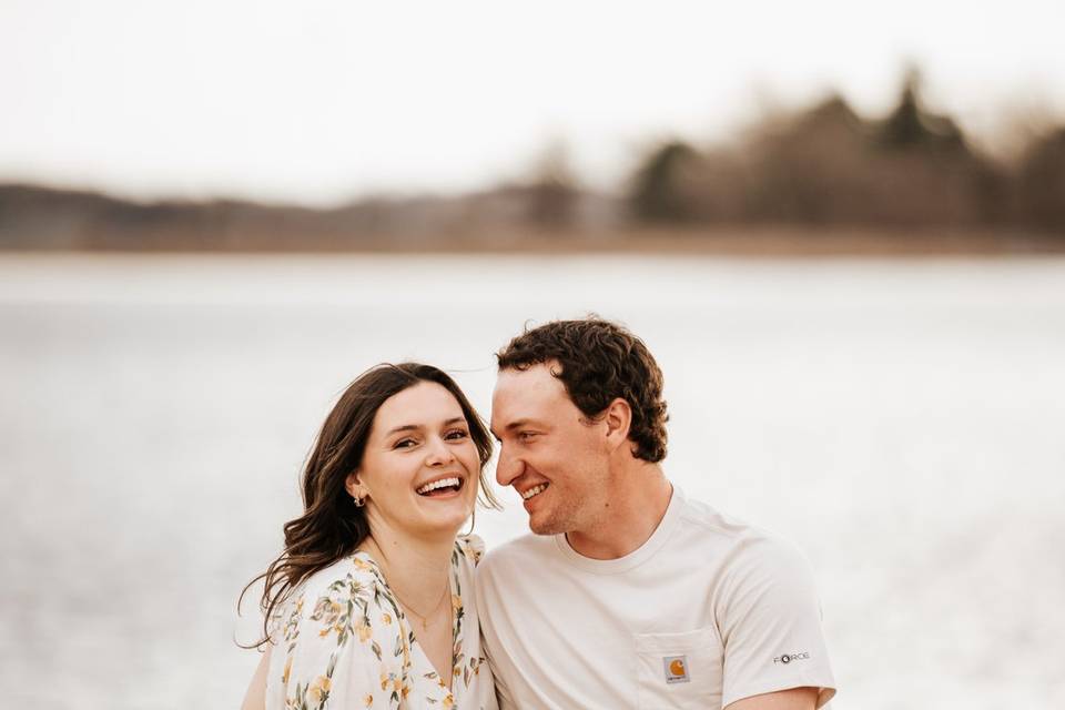 Engaged couple at the beach