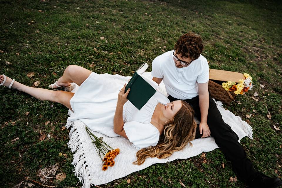 Engaged couple in the park