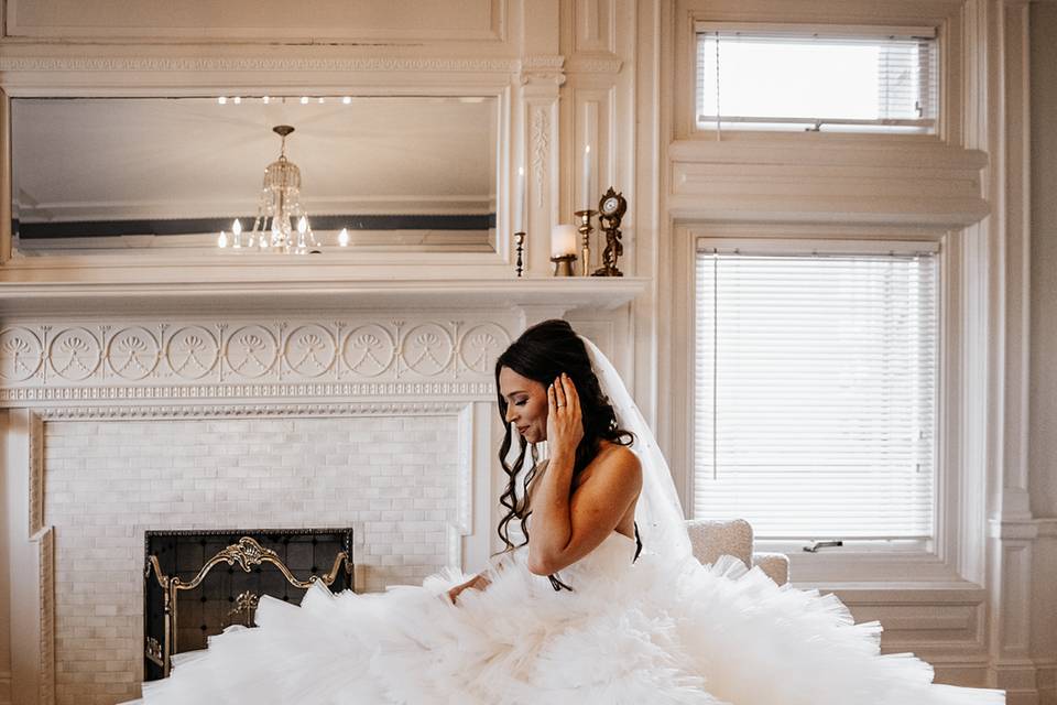 Bride in large, fluffy dress