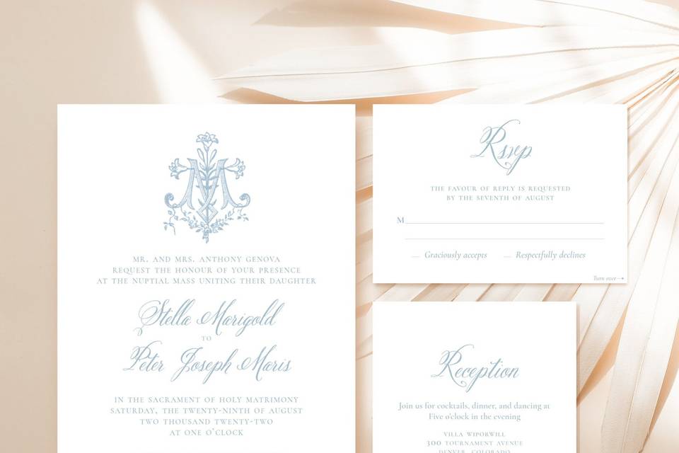 Marian themed invitation suite