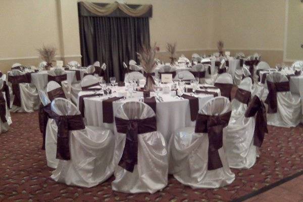 Satin cover with Brown sash. $3.25 per chair