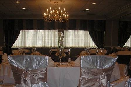 Wedding at The Rivers Club.  Satin Cover Satin sash.