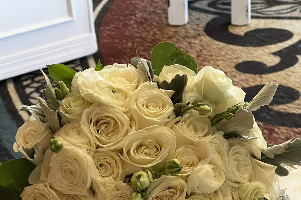 Bridal white roses bouquet