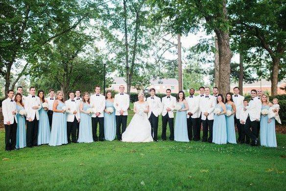 Couple with bridesmaid and groomsmen
