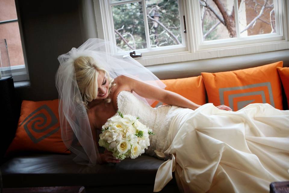 The bride holding her bouquet