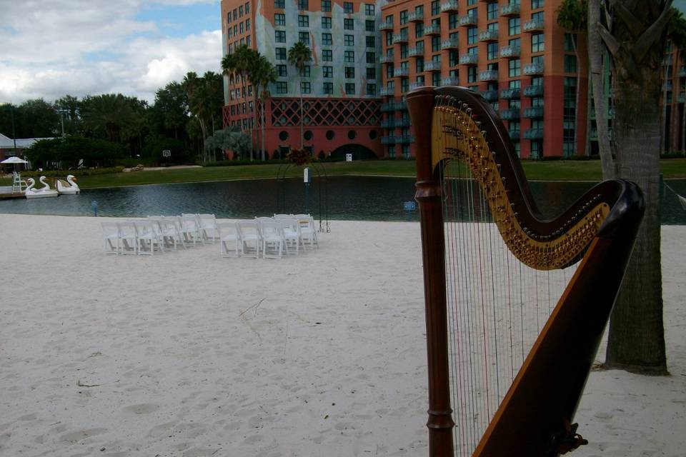 Swan hotel Beach wedding harp