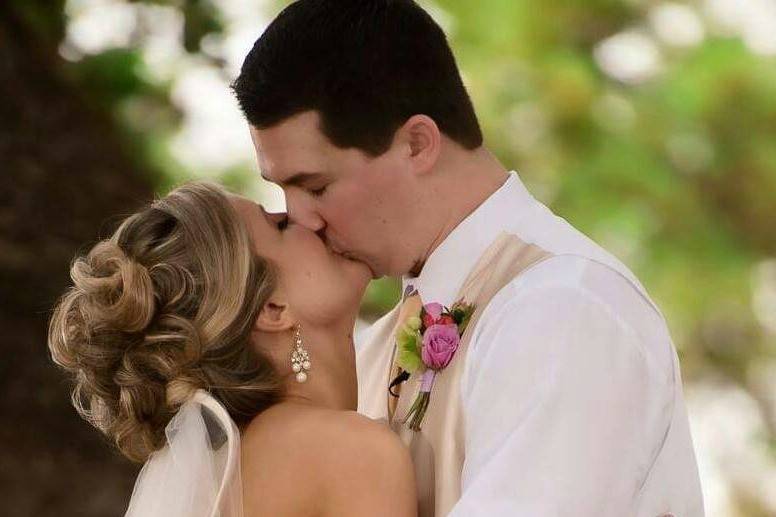 Bride and groom posing