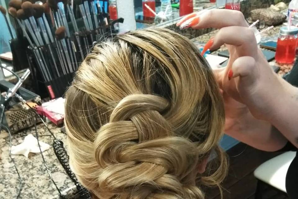 Blonde braided bridal updo