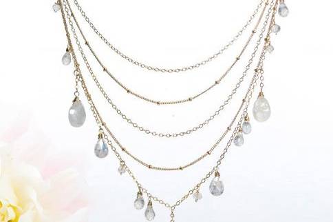 Fancy Ayame Necklace
Shown in moonstone and clear quartz
Gold filled chains. 16