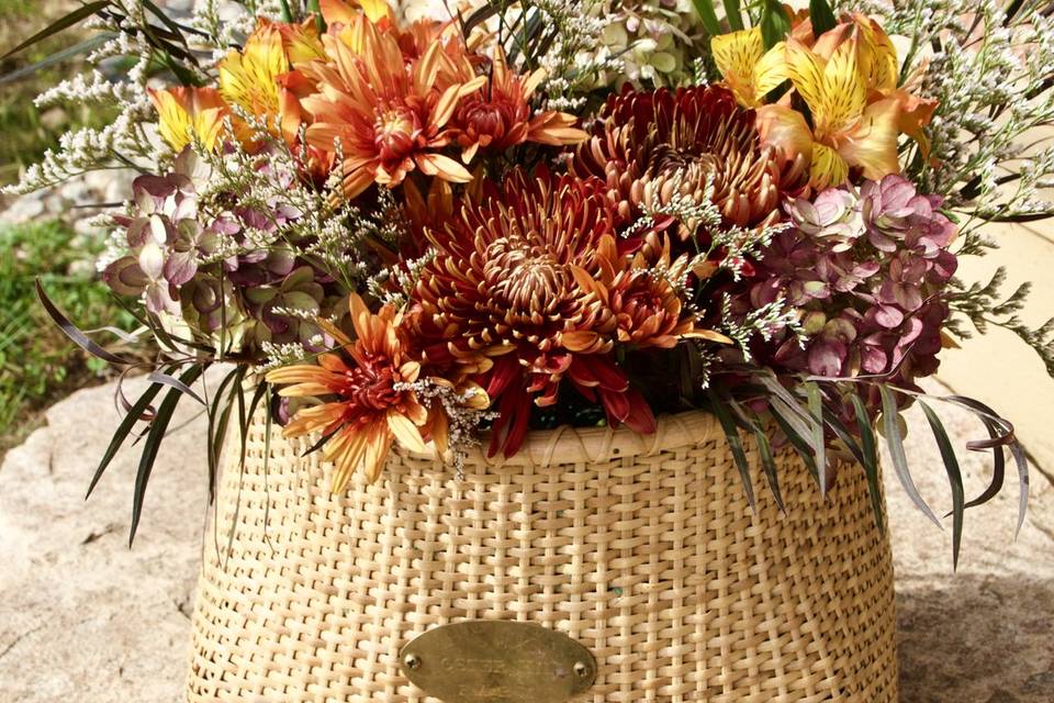 Autumn flowers in bike basket