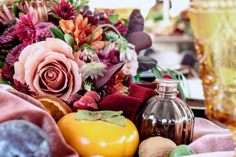 Tablescape with persimmon plum