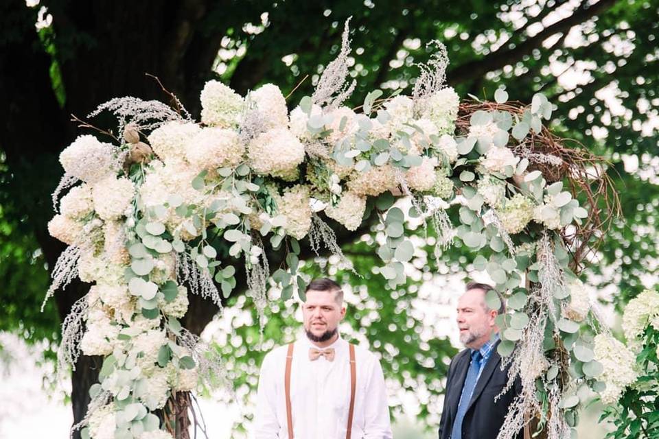 Lush hydrangea arch