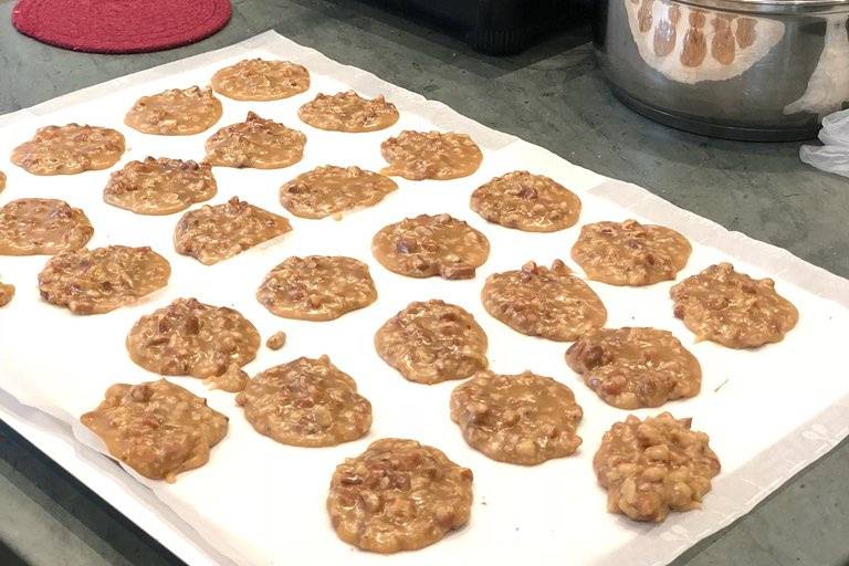 Pralines cooling on the pan