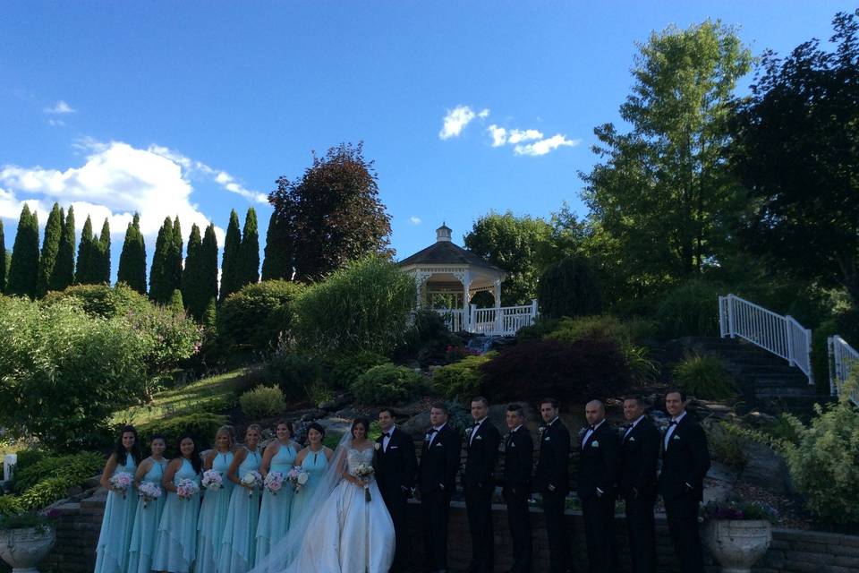 Couple with bridesmaids and groomsmen