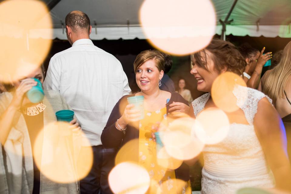 Wedding guests dancing