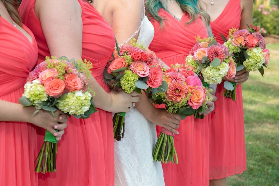 Dresses and matching flowers
